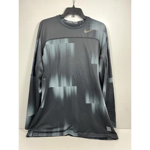 Nike Pro Hyperwarm Dri Fit Fitted Long Sleeve Men’s XL Black/Gray Fleece Lined - Picture 1 of 9